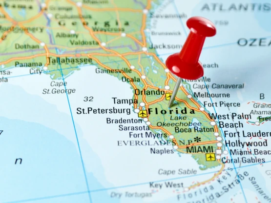 Map of Florida with a red pin marking Central Florida
